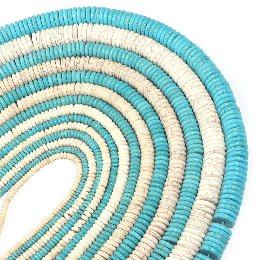 Blue/White Turquoise Stone Natural Stone Beads Flat Round Loose Spacer Beads For Jewelry Making DIY Bracelet Necklace Accessorie