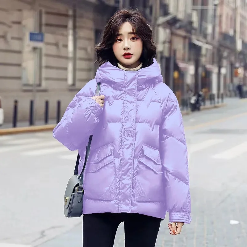 Senza lavaggio Piumino in cotone lucido Donna Nuova giacca autunno inverno Cappotto Cappotto caldo con cappuccio imbottito in cotone da donna Parka