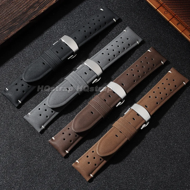 18mm 20mm 22mm Breathable Porous Quick Release Vintage Racing Leather Watch Straps for Seiko for Rolex Watchbands Cowhide Band