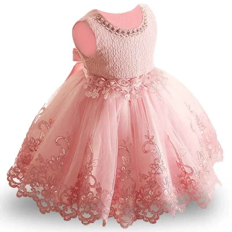 Newborn Elegant Bridesmaid Baby Girl Dresses Bow Kids Baptism Dress Lace Wedding Birthday Evening Party Princess Clothes 0-2 Yrs