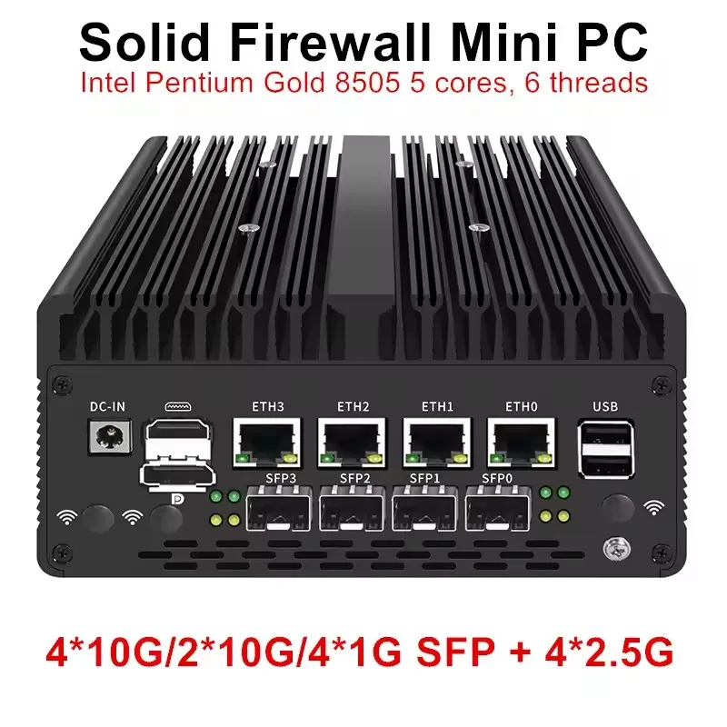 New 12th Gen Solid Firewall Appliance Intel Pentium Gold 8505 10G/1G SFP 4*2.5G RJ45 LAN 2*DDR5 NVMe Mini PC Proxmox ESXi Server