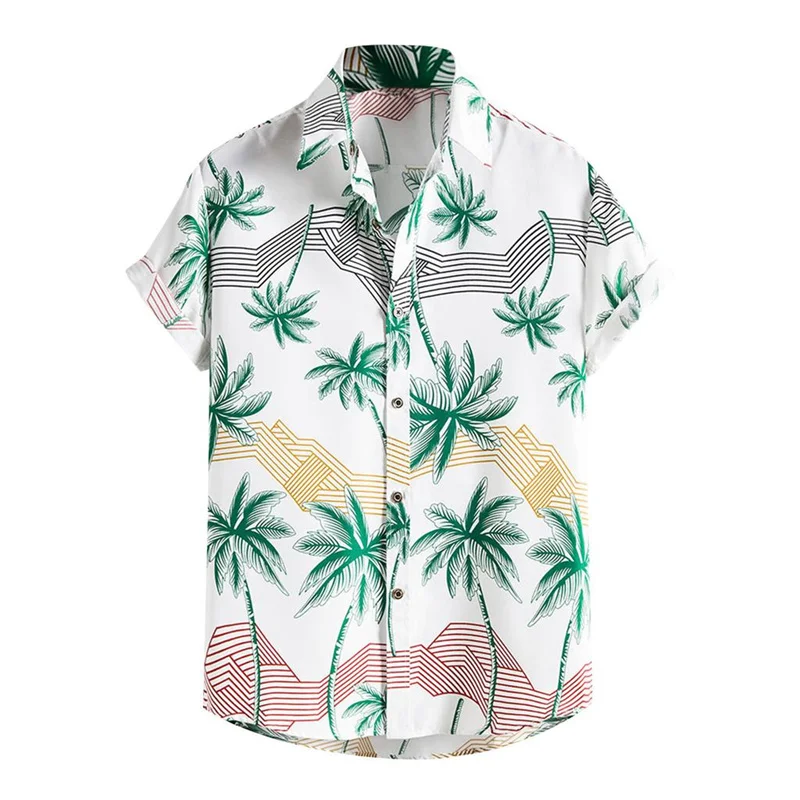 Kemeja motif 3d daun bunga Hawaii untuk pria blus kerah liburan pantai kasual Fashion lengan pendek musim panas