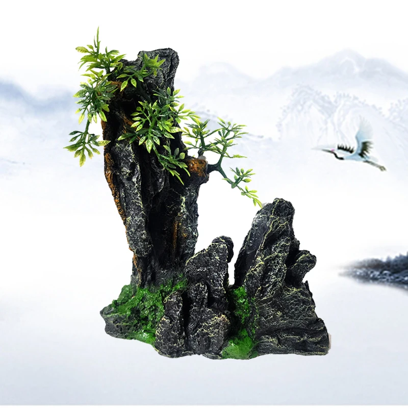 Resin Aquarium Rockery Mountain Decoration Artificial View Rock Cave Stone Tree Fish Tank Ornament Pet Supplies Home Decor