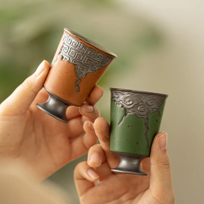 Taza de té de cerámica Retro Xiangyun de arcilla de roca antigua, taza maestra pequeña, taza individual para beber, taza de degustación, tazón de té, juego de té de Kung Fu