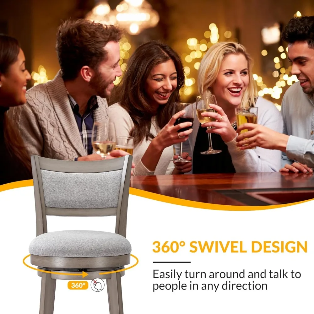 Swivel Bar Stools Set of 4, High Back Bar Stool with Solid Wood Legs & Wrap-Around Footrest, 30 Inch Bar Height Barstools