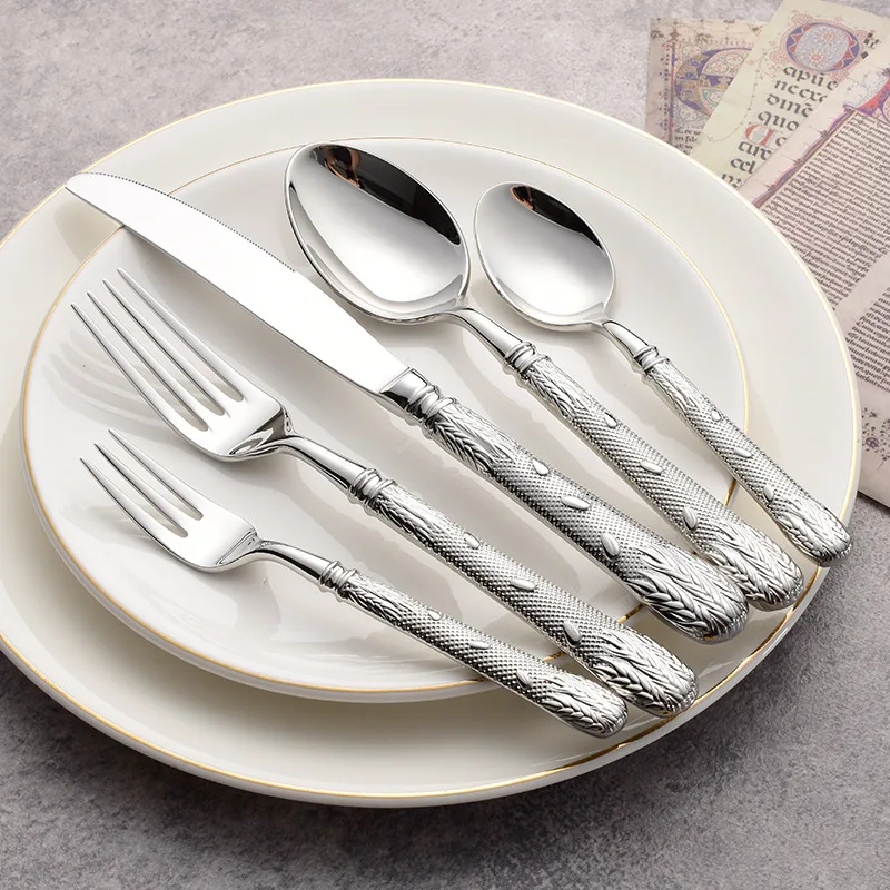 

Gold Cutlery Roman Column Style 18/10 stainless steel 304 Classical Flatware Dinnerware Set Silver Service For 1 Drop Shipping