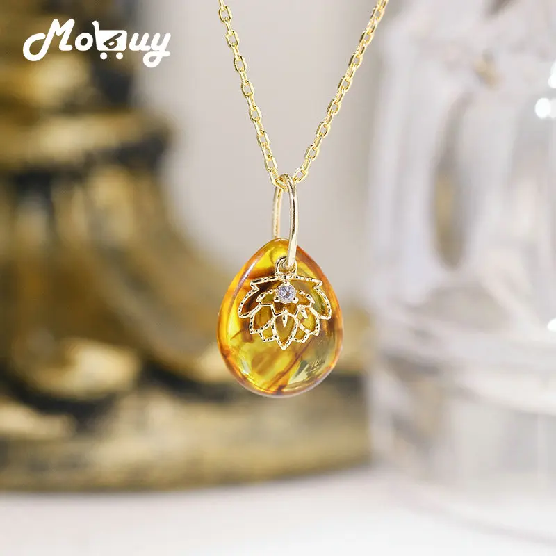 

MOBUY INS искусственный янтарь Cordierit кулон с драгоценным камнем ожерелье для женщин романтическое стерлинговое серебро 925 пробы позолоченные ювелирные изделия