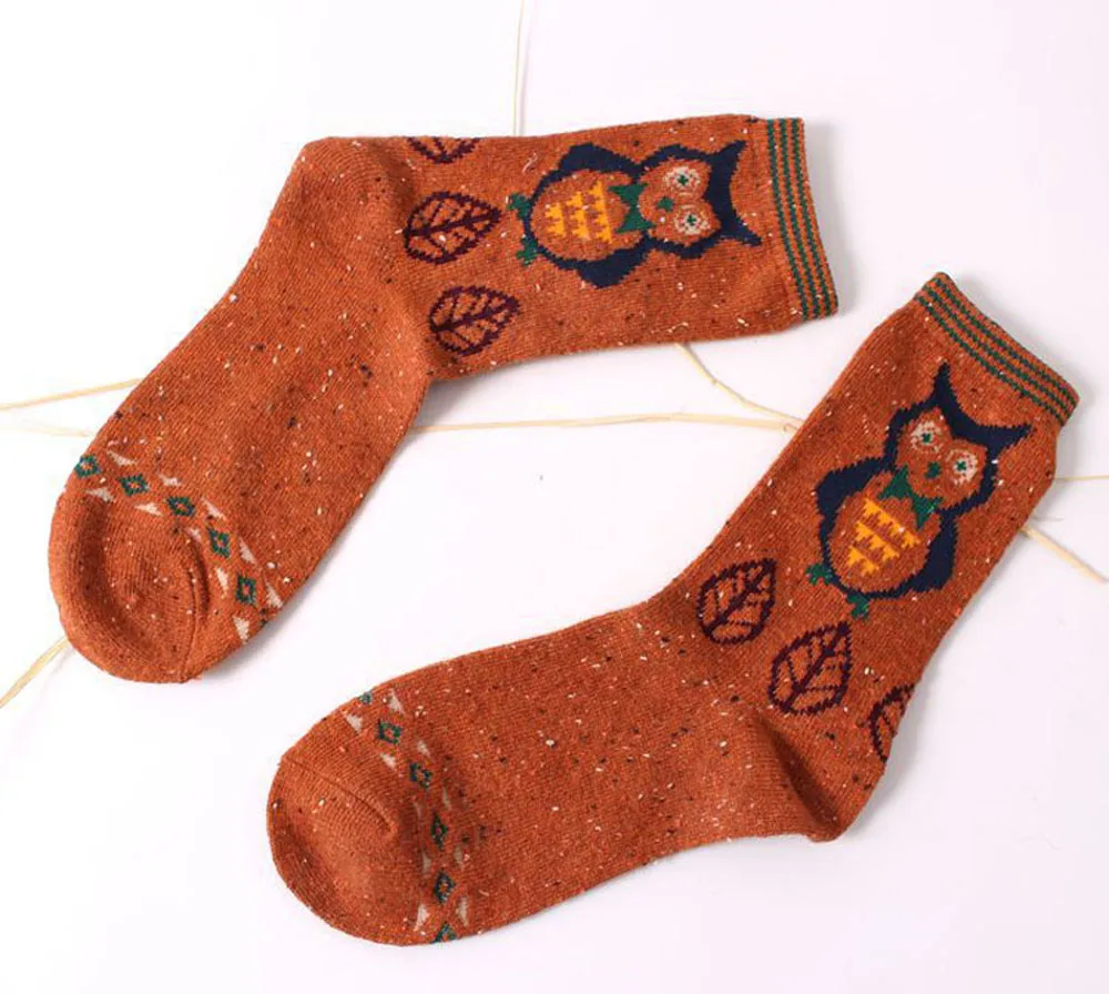 3 Paar/Set Vintage Dicke Kaninchenwollsocken für Damen Retro Winter Harajuku Tiermotive Eule Hirsch Katze Elefant Niedlich Süß – Detail 20
