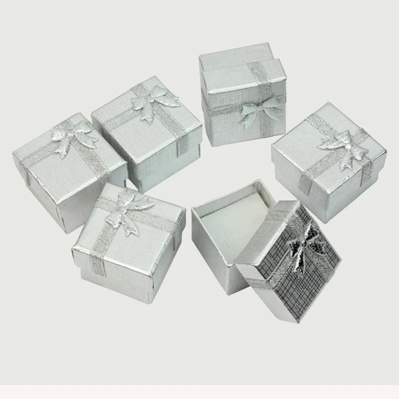 Jewelry Gift Box 4*4*3CM Ring Boxes Square Carton Silver Small Earrings/Pendant Organizer Display Packaging Wholesale 120pcs/lot