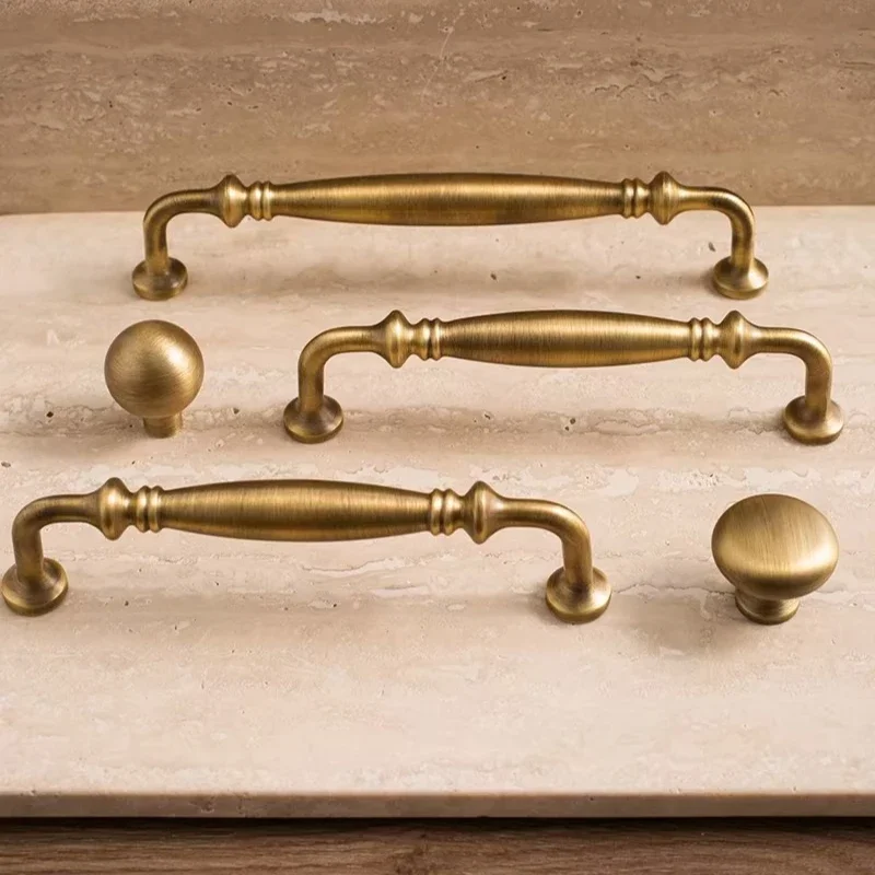 

Антикварная французская ретро-ручка для шкафа, круглая, из бронзы, для мебели, длинные ручки-скобы для шкафов и кухонной мебели
