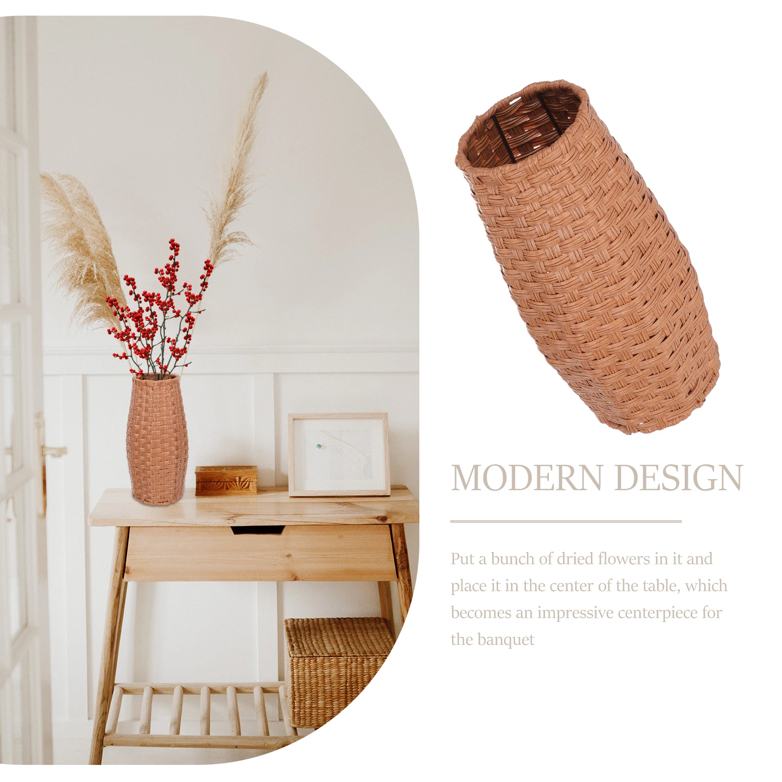 

PVC Imitation Rattan Wicker Flower Vase Decorative Home Office Vase for Dried Flowers Centerpiece Modern