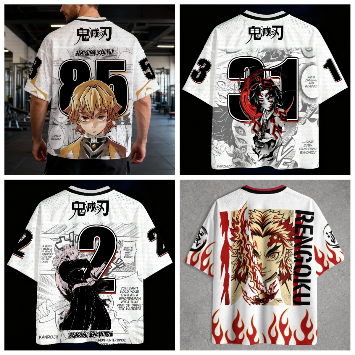 2026 New Ghost Slayer Double Sided Printed V-neck Street Large Loose Quick Drying Sports Shirt Style Family T-shirt