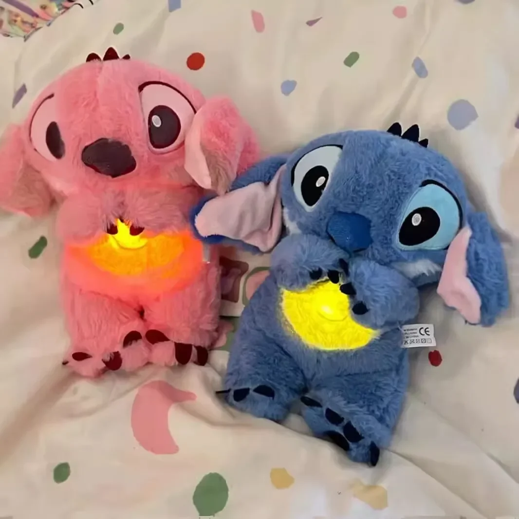 Kawaii Stitch bambola di peluche compagno di sonno per bambini suono rilassante musicale Kawaii con airbag e bambola leggera giocattoli respiratori regali