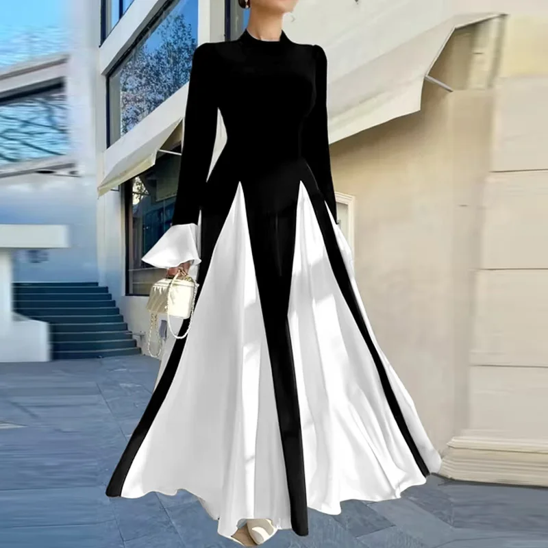 Eleganckie zimowe sukienki damskie VONDA z długim rękawem, welurowe sukienki wieczorowe na przyjęcia, patchworkowe jesienne długie suknie maxi, damskie suknie ślubne Vestido