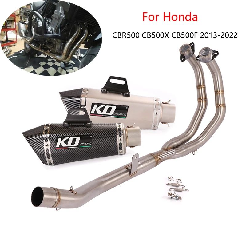 

51mm Motorcycle Full Exhaust System Slip Muffler Tip Header Link Pipe Stainless Steel For Honda CBR500 CB500X CB500F 2013-2022