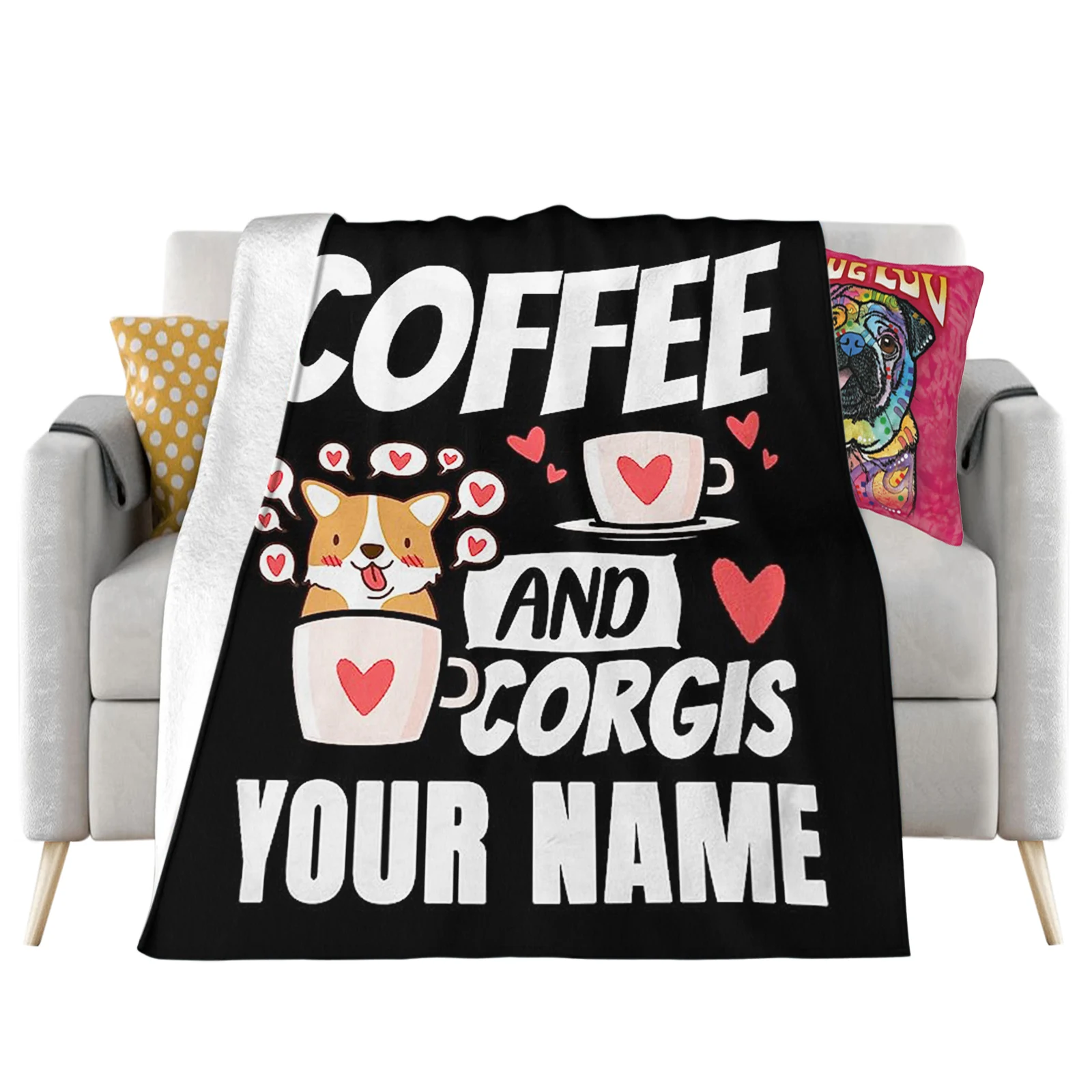 Coffee and Corgi Flannel Blankets DIY Name 3D Printed Throw Blanket Office Nap Travel Portable Quilts Dropshipping