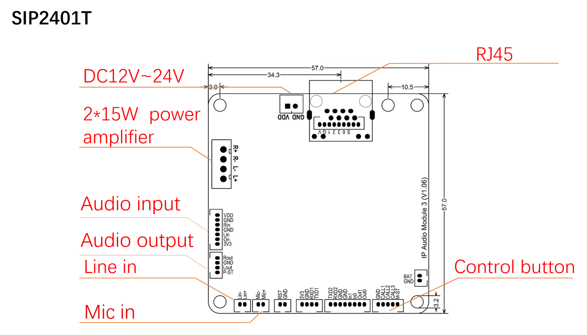 Módulo PCB de intercomunicación bidireccional y transmisión SIP2401T