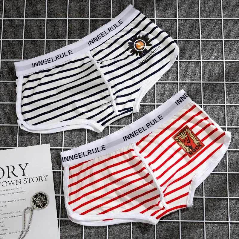 Men’s Underwear Pure Cotton Boxer Briefs Sports Breathable Low Waist Summer Striped Personality Boxer Briefs For boys