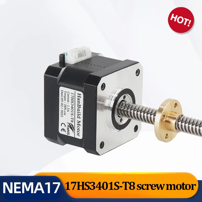 

nema17 Screw 17HS3401S-T8*8 300 350MM Laser 3D printer stepper motor Pitch with brass nut for 3D printer acces