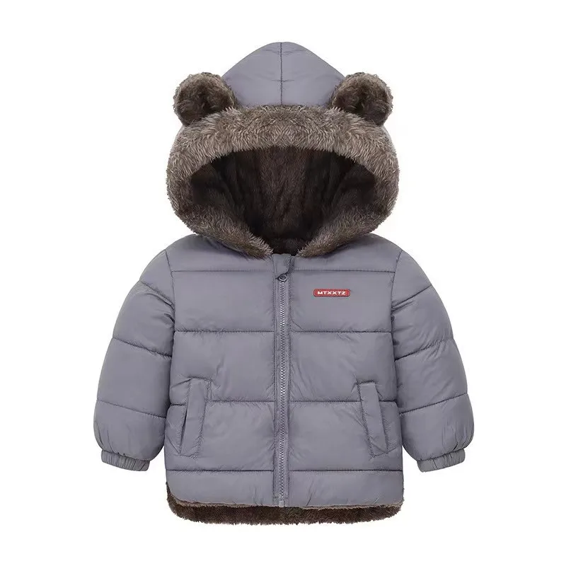 Baby Herbst Winter Kinder Baumwollkleidung Jacke mit Taschen Einfarbige Daunenjacke mit Ohren Kleinkind Mantel Langarm Baby Baumwollkleidung – Detail 15