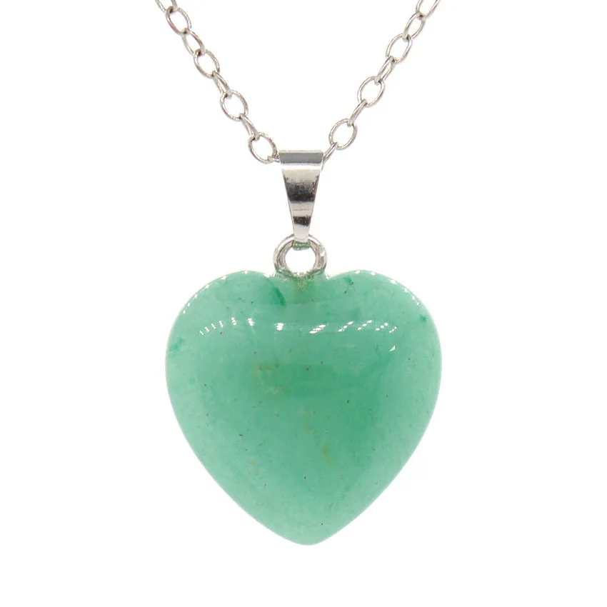 Crystal Heart Pendant Natural Amethyst Rose Quartz Lapis Lazuli Labradorite Stone Pendant Chain Necklace For Women Lover Jewelry