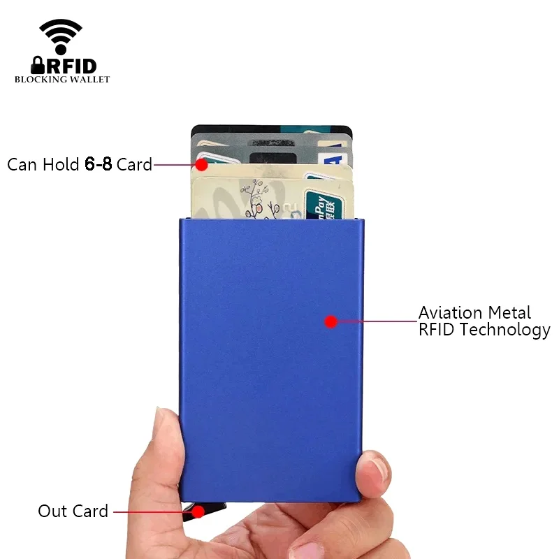 Rfid Smart Wallet Card Holder Metal Thin Slim Men Women Wallets Pop Up Minimalist Wallet Small Black Purse Vallet Walets for Men - view 4