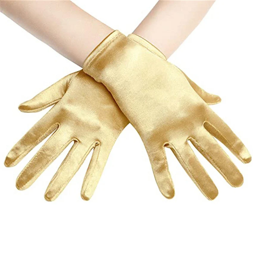 Smooth Satin Color Ding Ladies Short Wedding Gloves Etiquette Party Performance Decoration Dresses Matching  Elegant Mittens Nv2