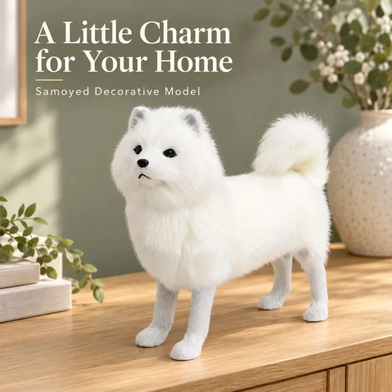 Large White Samoyed Plush Dog Stuffed Animal Realistic Faux Fur Puppy Ornament Soft Simulation Pet Model Home Decor Gift Toy