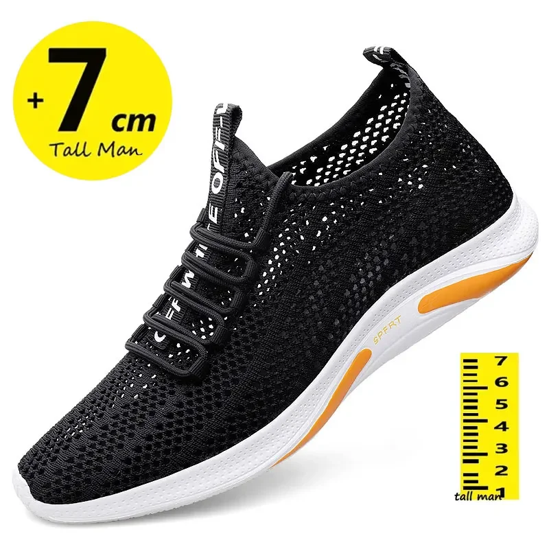 Sommer Männer Aufzug Schuhe atmungsaktiv aushöhlen Höhe erhöhen Turnschuhe Männer Schuhe versteckt 7cm Outdoor Freizeit größer Designer