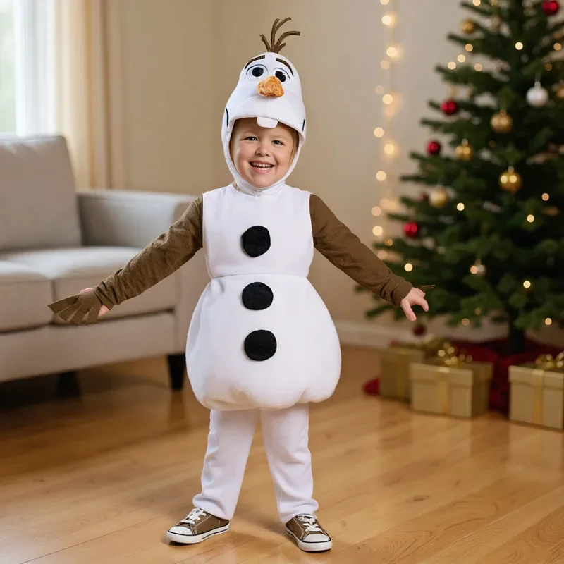 Toddler New Year's Olaf Character Costume for Kids Anime Fantasy Party Outfit Christmas Performance Costume with Hat and Vest