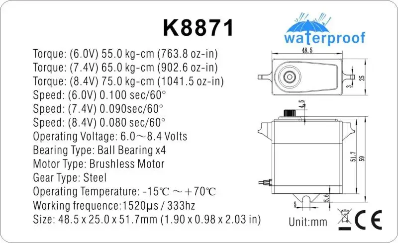 Chiave FULCRUM K8871 servo impermeabile interamente in metallo ad alta resistenza 75KG adatto per 1/5 X-MAXX 6s 8s 1/6 XRT 1/10 Maxx