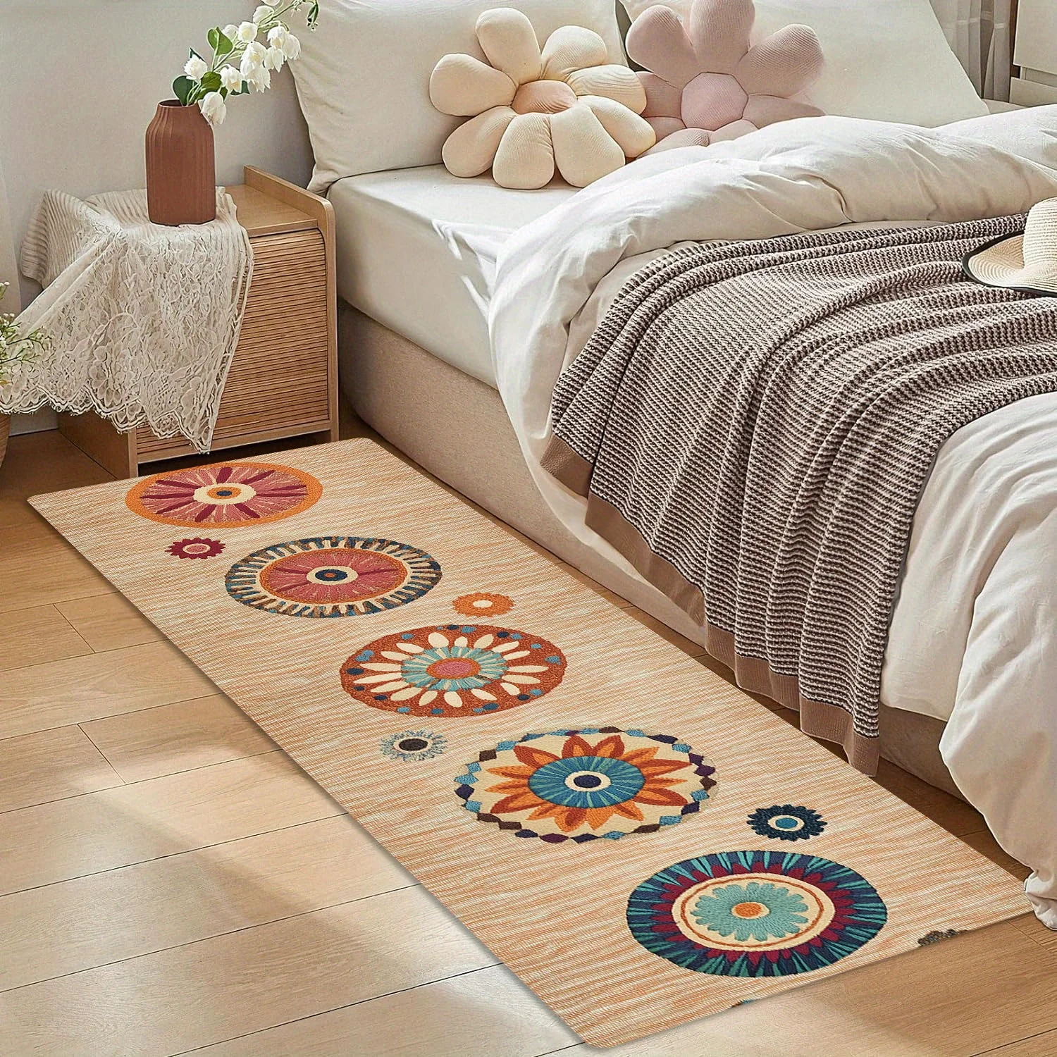 Bohemian Mandala Flower Kitchen Rug Non-Slip Washable Floor Mat for Kitchen Hallway Diatom Mud Water Absorbent Carpet