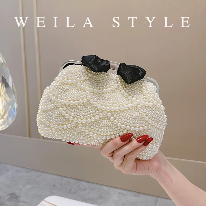 

Small Luxury Pearl Bead Purse, Elegant Evening Clutch Bag, Women's Classic Dinner Handbag For Wedding Party Prom