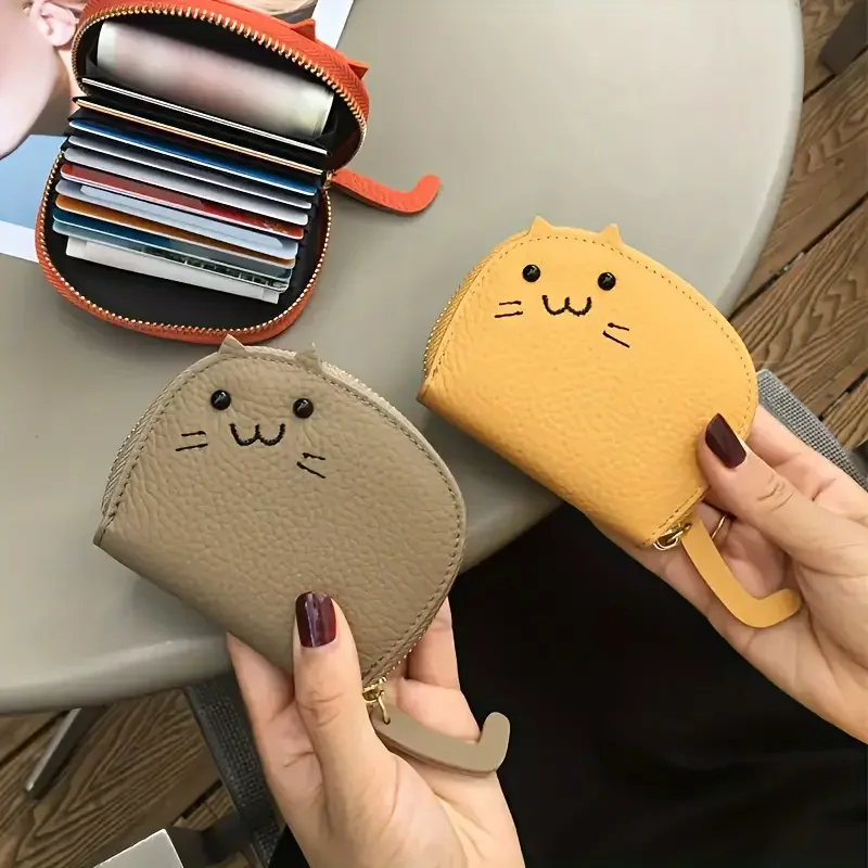 Cartoon Cat Shaped Design Wallet Women's Multi-Card Slots Holder Cute Fashion Faux Leather Coin Purse Creative ID Card Holder
