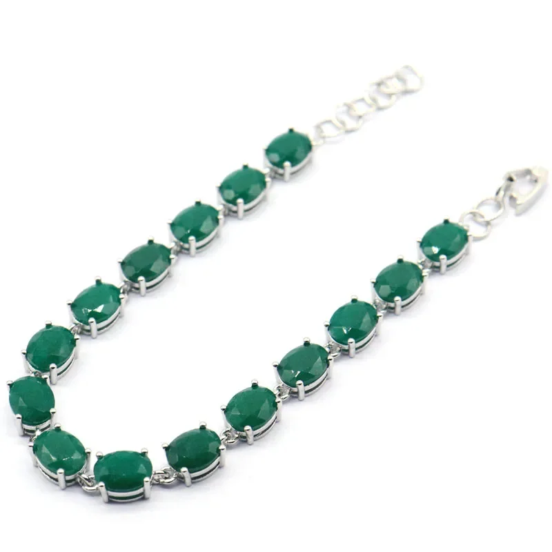 

SheCrown 9x7mm Beautiful Real Green Emerald Red Ruby Blue Sapphire Daily Wear Women Silver plated Bracelet 8.0-9.0inch