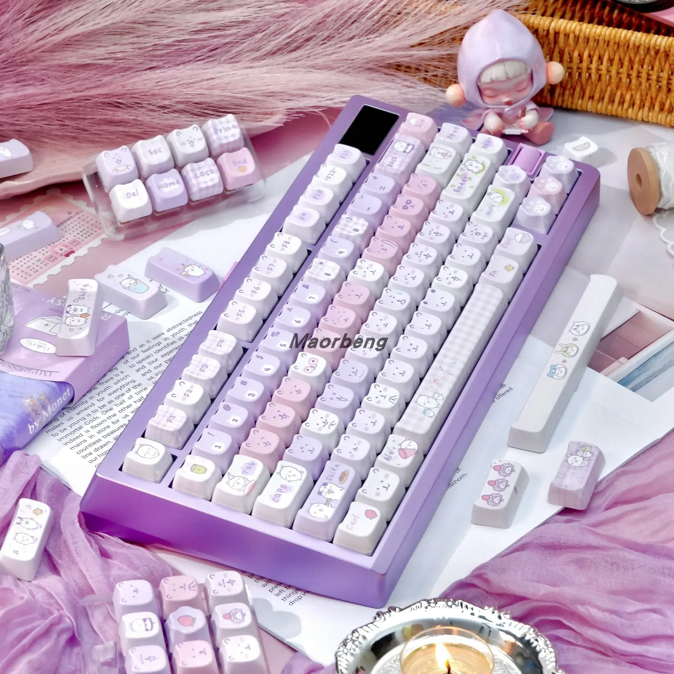 

MAO Highly Happy Bear Theme Sublimation Keycap Plus PC Printing Transparent Large Full Set Cross Pink Purple