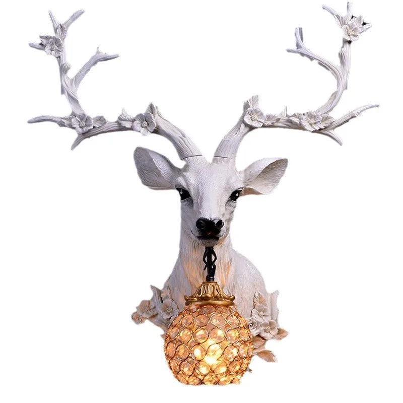 

Deer head wall lamp retro living room TV wall creative entrance restaurant antler lamp