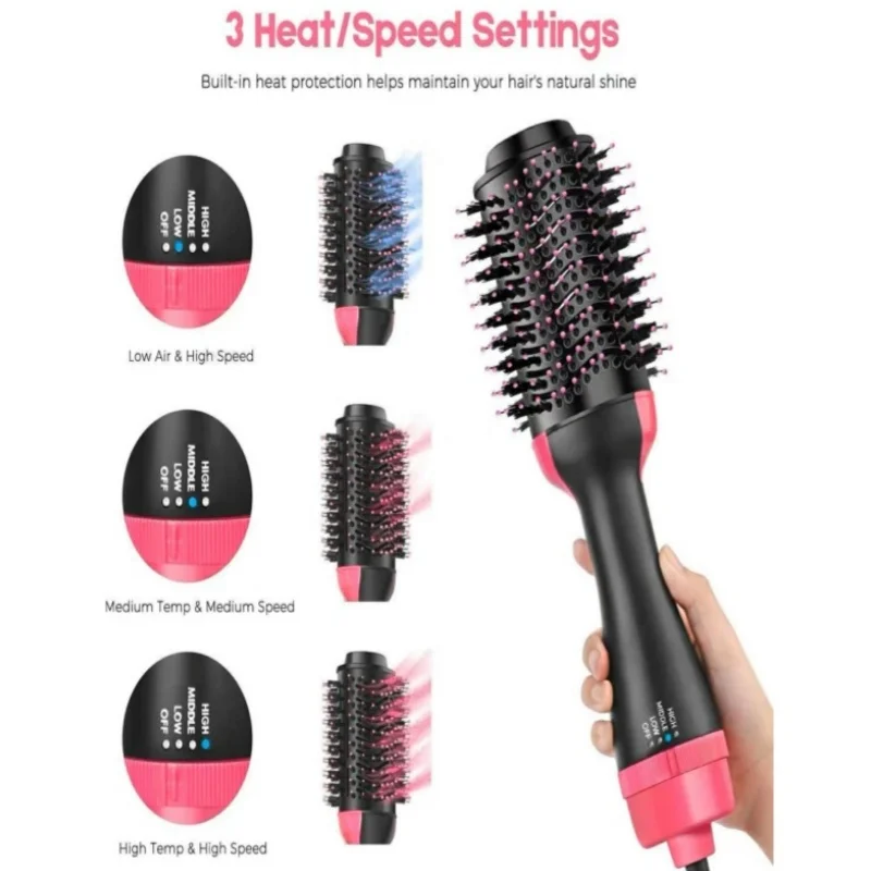 One Step Hair Dryer Hot Air Salon Paddle Styling Brush Negative Ion Generator Curling Iron Straightener