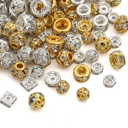 5-20Pcs/Lot 6 8 10mm Brass Rhinestone Spacer Beads Metal Crystal Loose Bead For Jewelry Making DIY Necklace Bracelet Accessories