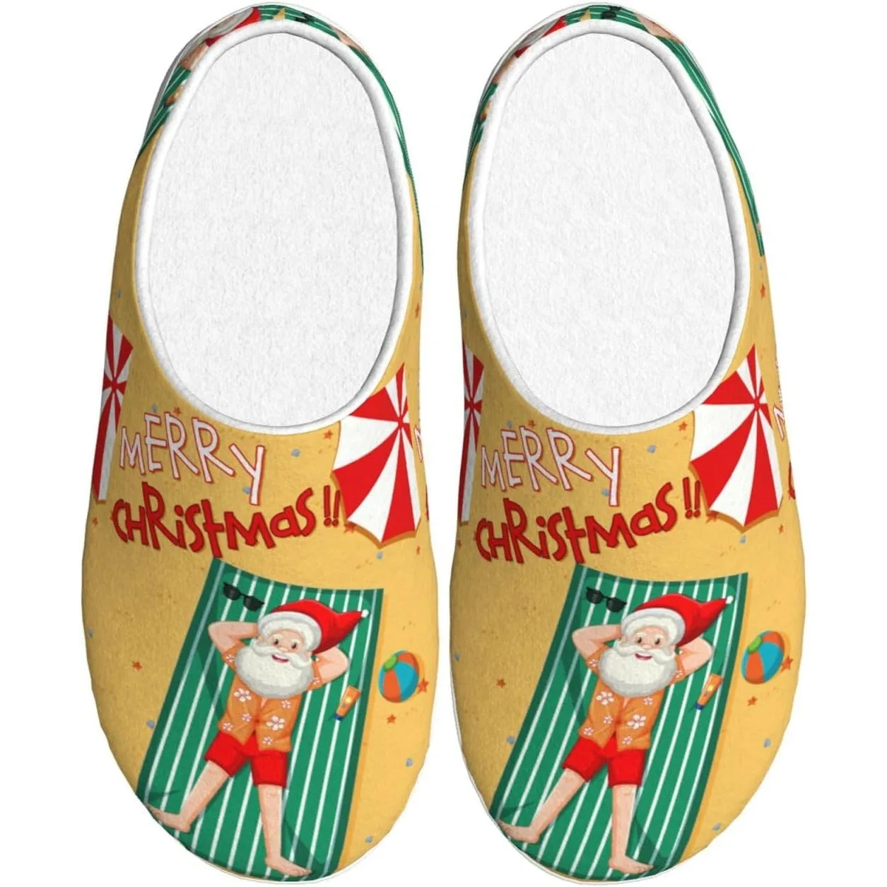 

Christmas July Santa In Beach Pattern Adult Cotton Slippers Home House Indoor Shoes Plush Slipper