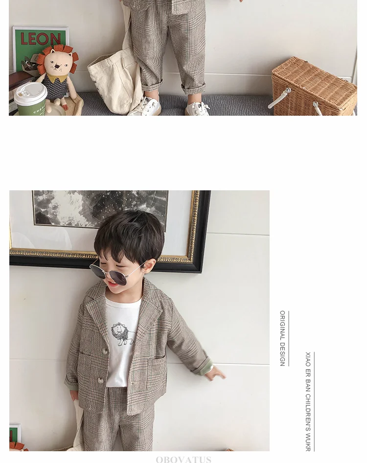 Neuer Karieranzug für Jungen, Blazer-Set, Kinder-Slim-Fit, Hochzeits- und Partykleidung, formelles Outfit im koreanischen Stil, cooler Jungen-Blazer, für 2, 3, 4, 5, 7, 9 Jahre – Detail 7