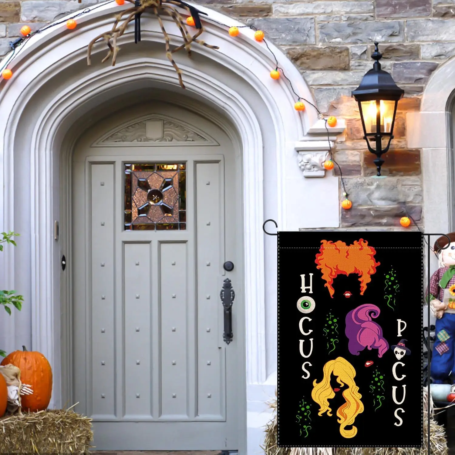 علم حديقة Hocus Pocus للهالوين، صورة ظلية ساحرة سوداء، علم مهرجان الحديقة المزخرف في الهواء الطلق، ديكور موسمي للهالوين FFI #6