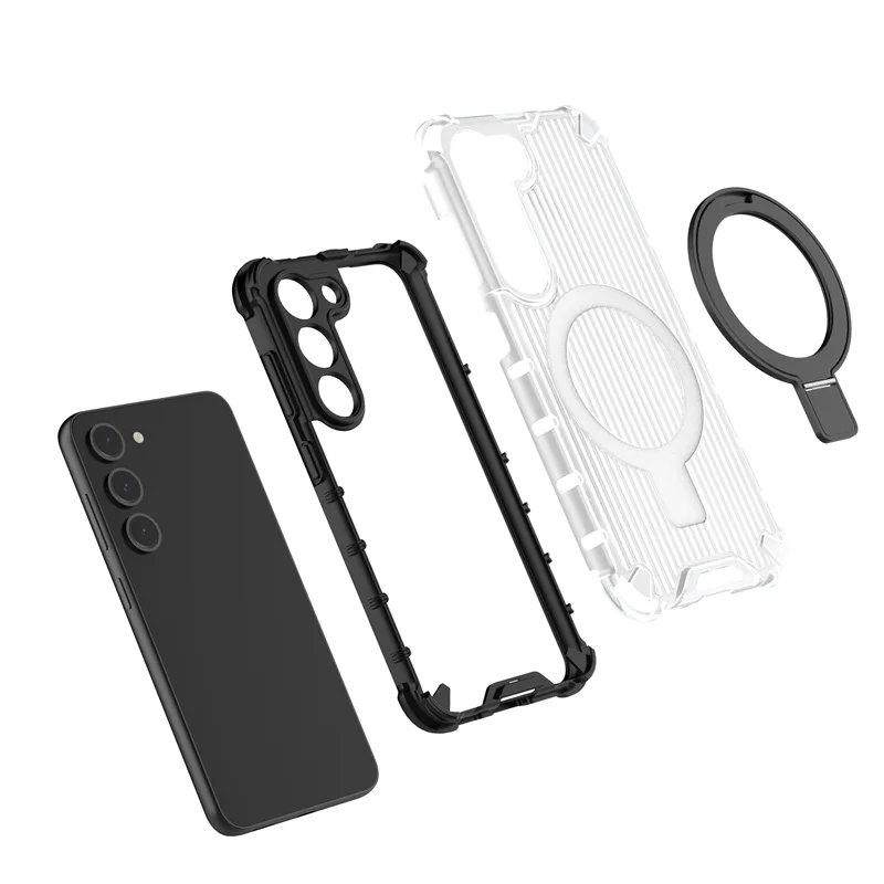 Luxury Magnetic Frosted Phone Case For Samsung A14 A15 A34 A54 A35 A55 A25 Four Corner Shockproof Protective Shell Parts Stand