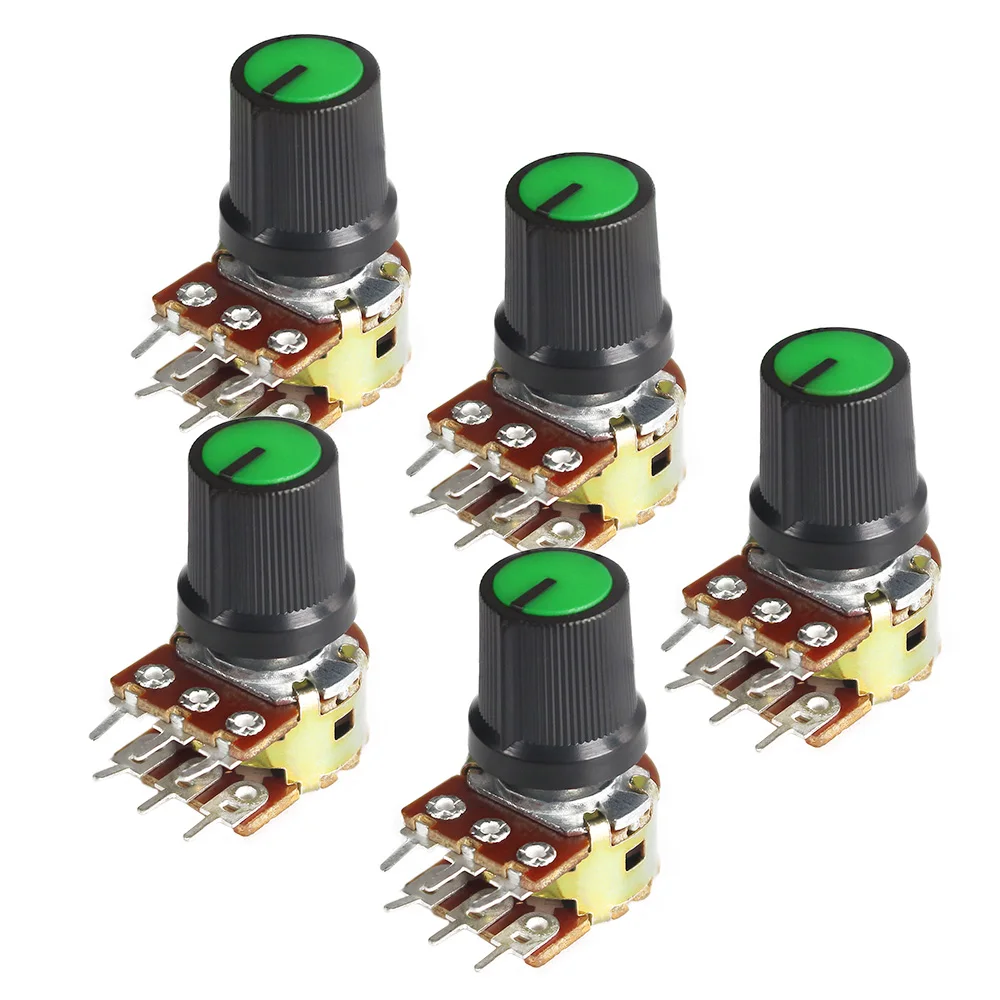 5 Set WH148 Linear Potentiometer 15mm 6pin Potentiometers Resistor Kit 1K 2K 5K 10K 20K 50K 100K 250K 1M with Green AG3 Knob Cap