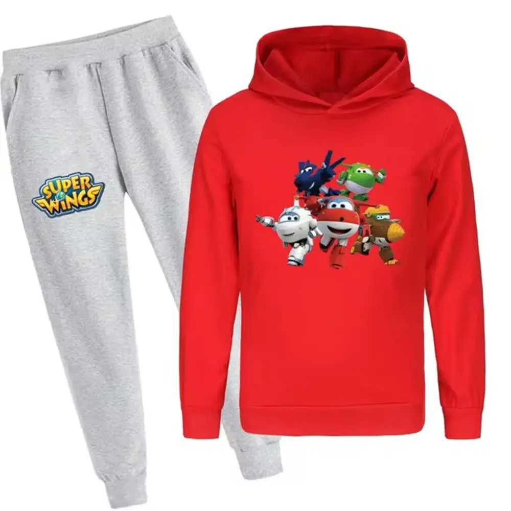 Super Wings Hoodie Set Kids Autumn Trendy Hoodies Pants 2 Pieces Sets Children's Clothing Toddler Girls Outfits Boys Tracksuit