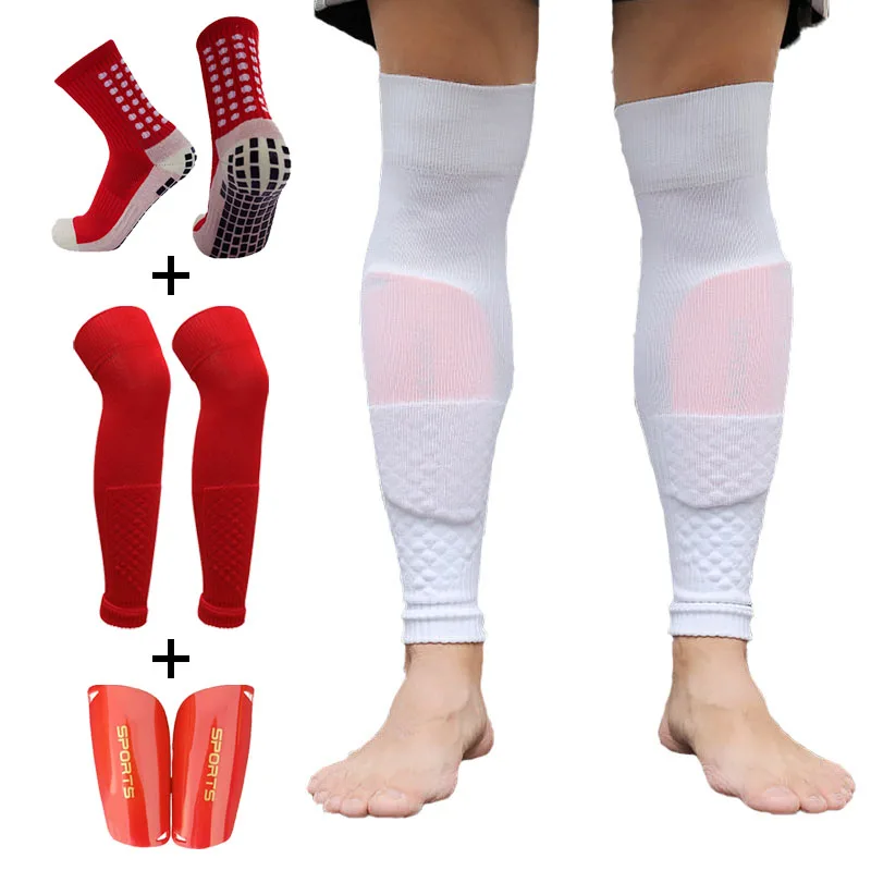 

A Set Anti Slip Soccer Socks Adults Kids High Elasticity Soccer Shin Guard Sleeves Over Knee Football Leg Guard Protective Gear