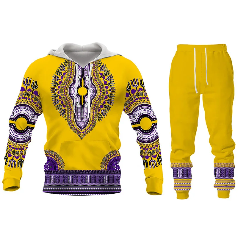 Lässige Hoodies Set 3D-Druck afrikanischen Vintage-Stil Paar Sportswear Anzug Hip Hop Langarm Set Herbst/Winter Herren bekleidung