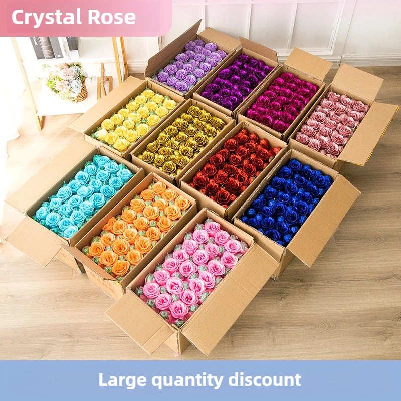 

Bulk crystal rose simulation rose blue enchantress gold powder crystal rose head wedding decoration handmade DIY
