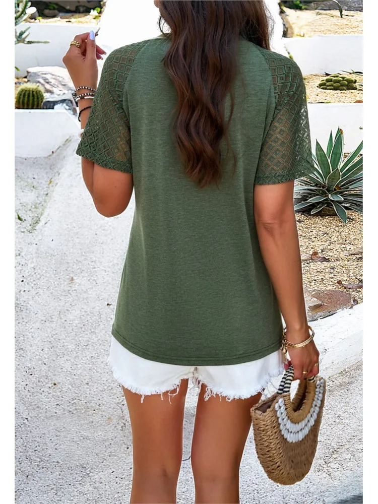 New Summer Style Round Neck Short-sleeved Solid Color T-shirt Top Females 2025 Fashionable Casual Fit Commuter Women's Top