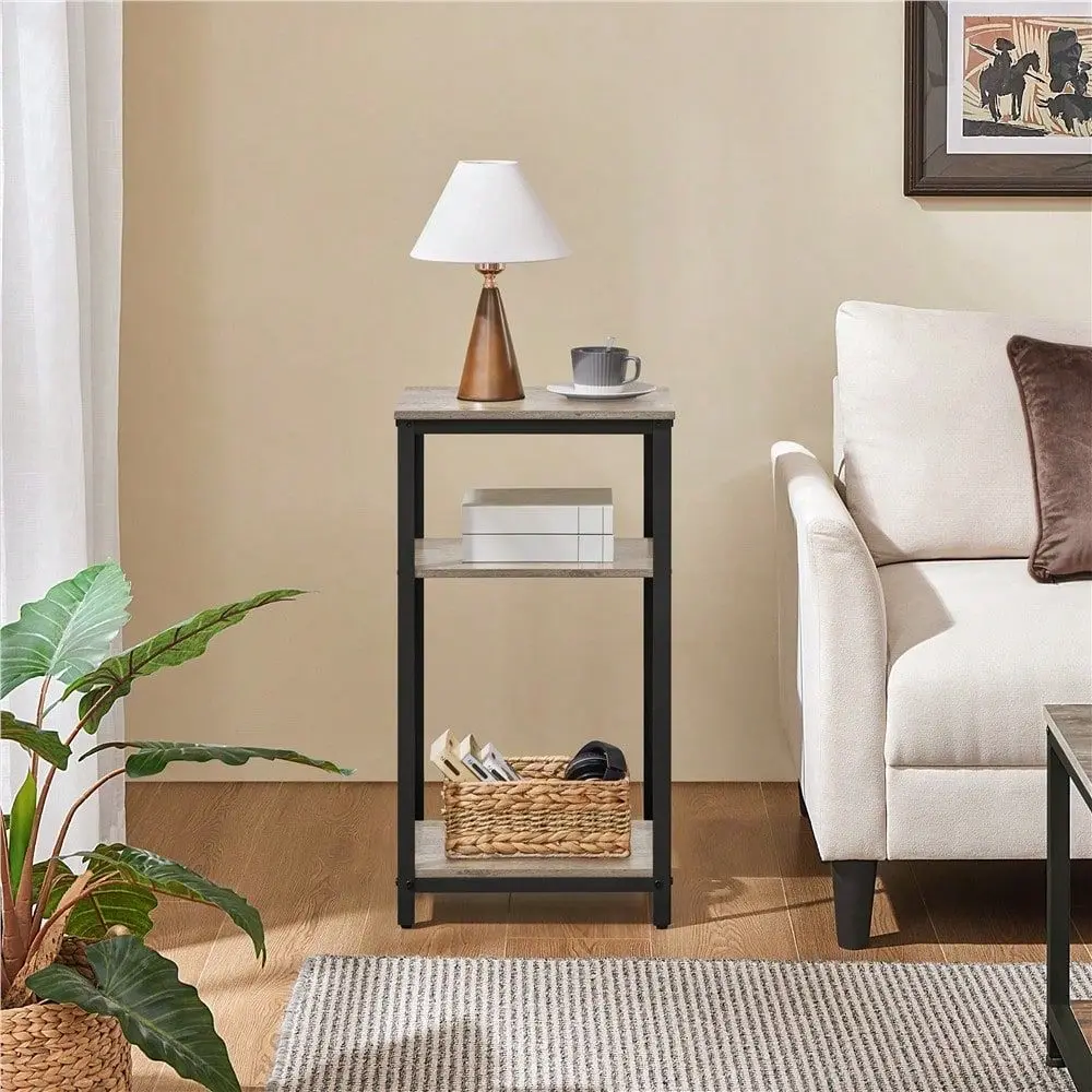 

1pc Rustic Industrial 29.5 H End Table With 2Layer Shelves, Wooden Side Table For Living Room, Kitchen, Bedroom, Gray Rustic Br